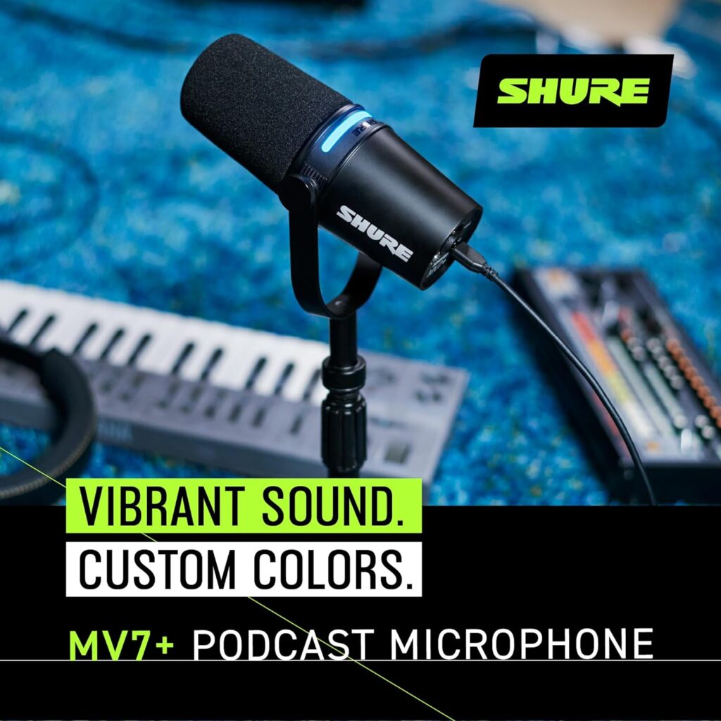 Image of a Shure MV7 Podcast Microphone with text "Make Your Podcast Pop