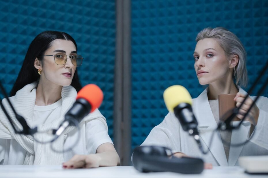 Women looking at you while podcasting